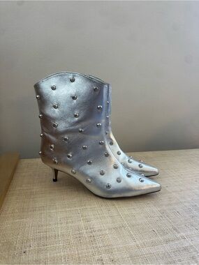 Schultz Silver Studded Pointed-Toe Ankle Boots